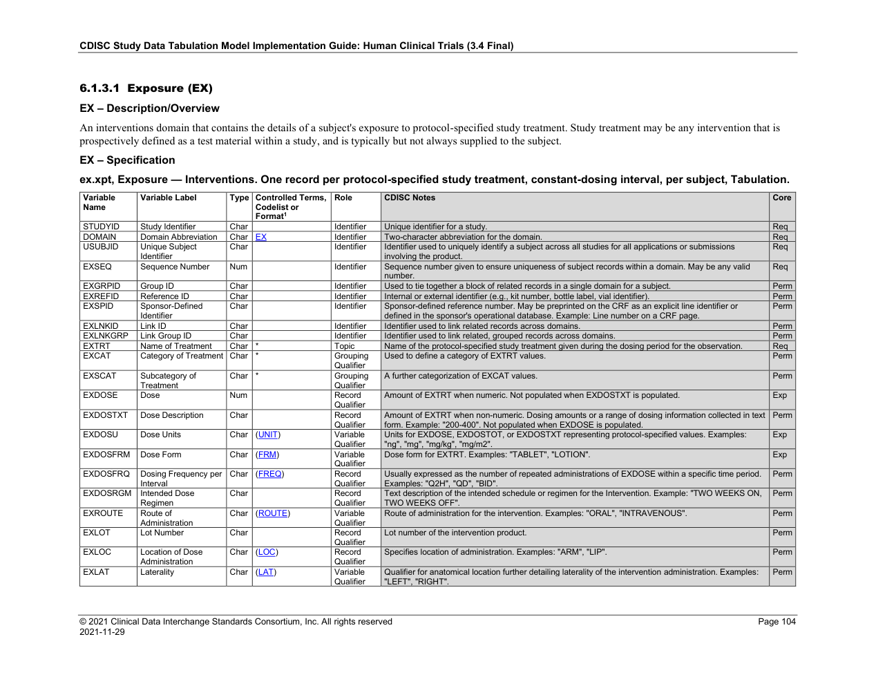 SDTMIG v3.4 page 104 EX specification